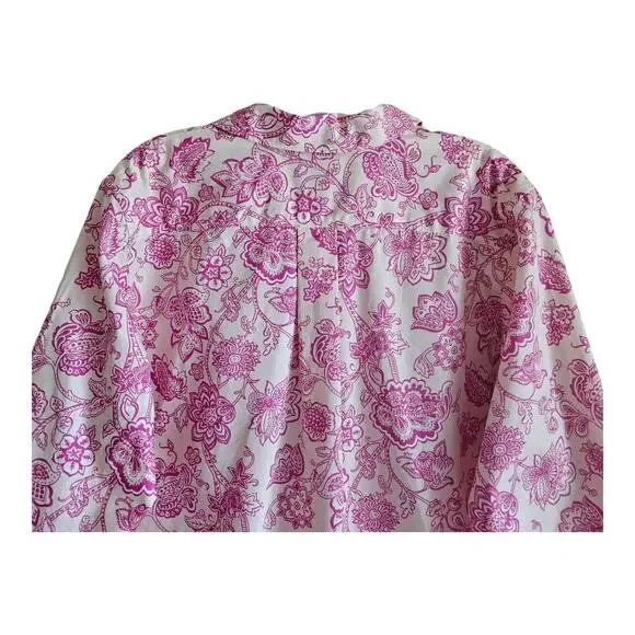 LANDS END Petite 16 16P Blouse Supima Cotton No Iron Paisley Cream Pink 46" Bust - Picture 5 of 7